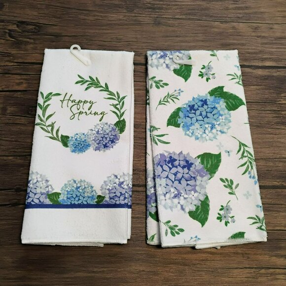 Happy Spring Hydrangea Kitchen Set, 2 Towels Oven Mitt 2 Potholders, Cottagecore - Picture 7 of 8